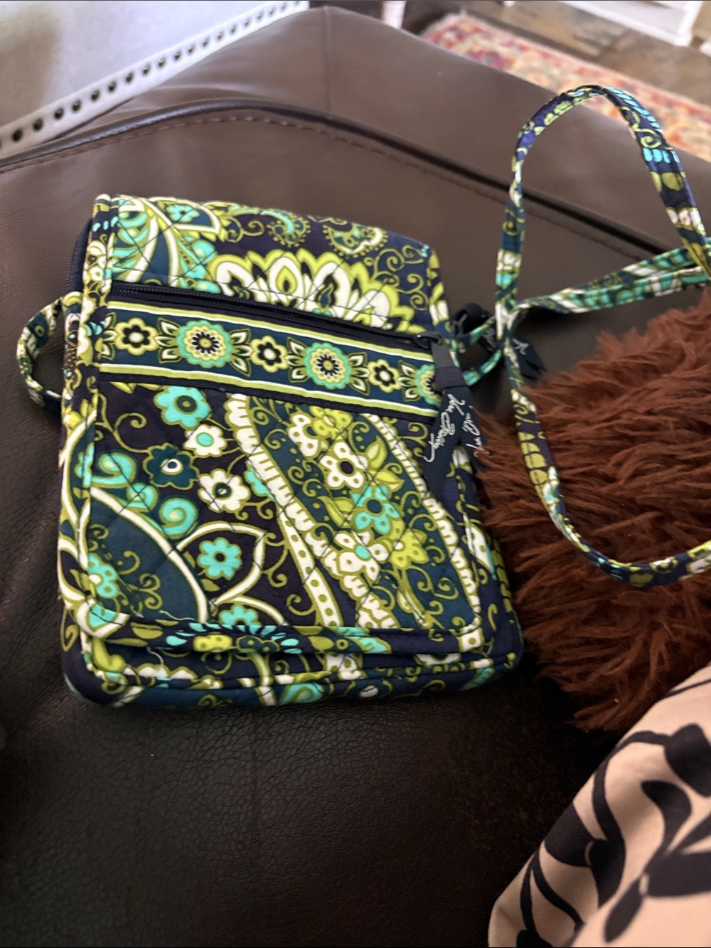 Vera Bradley Navy, Lime & Aqua Quilted Crossbody Bag